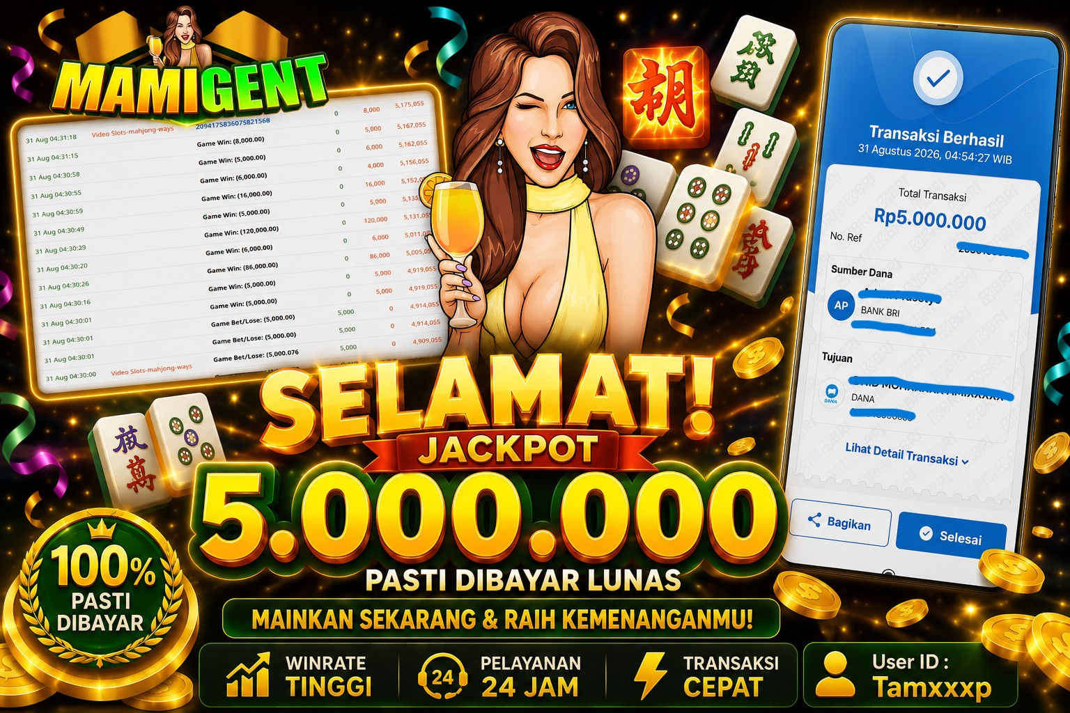 MAMIGENIT - JACKPOT DI SEBESAR RP.5,000,000,- DI GAME MAHJONG WAYS